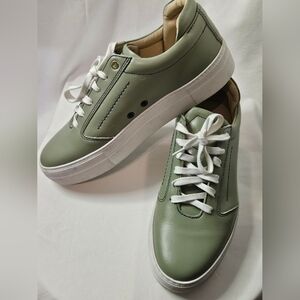 Pre-owned Want Les Essentials Women Leather Platform Sneakers Olive Green Sz 39